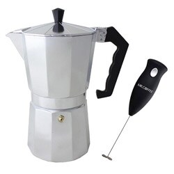Ovente Stovetop Espresso Maker and Mr. Coffee Handheld Milk Frother
