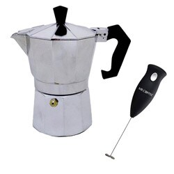 Ovente Stovetop Espresso Maker with Mr. Coffee Handheld Battery Powered Milk Frother