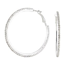 Roman Silvertone Clear Crystal Pave Hoop Earrings