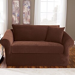 Sure Fit Stretch Pique 3-piece Chocolate Sofa Slipcover