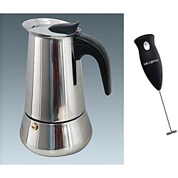 Ovente Stovetop 4-cup Espresso Maker with Mr. Coffee Milk Frother