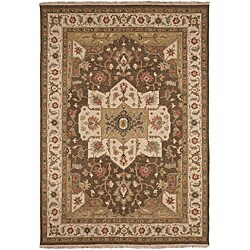 Hand-knotted Brown/ Red Wool Rug (6' x 9')