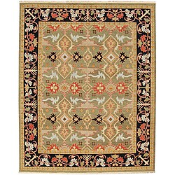 Hand-knotted Green/ Red Wool Rug (10' x 14')