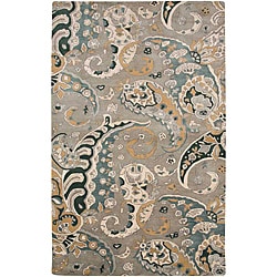 Hand-tufted Grey Paisley Wool Rug (5' x 8')