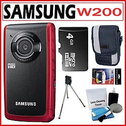 Samsung W200 Rugged Full HD 1080p Red Pocket Camcorder with 4GB Kit