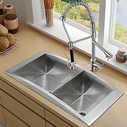 Vigo 36-inch Topmount Stainless Steel Double Bowl Kitchen Sink and Faucet