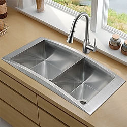 Vigo 36-inch Topmount Stainless Steel Double Bowl Kitchen Sink and Faucet