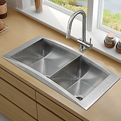 Vigo 36-inch Topmount Stainless Steel Double Bowl Kitchen Sink and Faucet