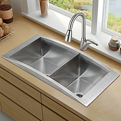 Vigo 36-inch Topmount Stainless Steel Double Bowl Kitchen Sink and Faucet
