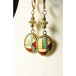 Palmtree Gems 'Misty' Pewter Ovals with Goldtone and Epoxy overlay Earrings
