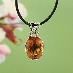 Sterling Silver Citrine Bali Filigree Necklace (Indonesia)