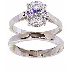 NEXTE Jewelry Silvertone Oval Cut Solitaire Ring and Band