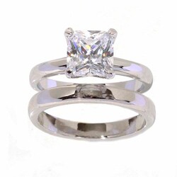 NEXTE Jewelry Silvertone Princess-cut Solitaire Ring and Band