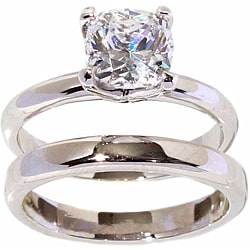 NEXTE Jewelry Silvertone Cushion-cut Solitaire Ring and Band