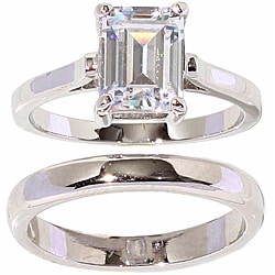 NEXTE Jewelry Silvertone Emerald-cut Solitaire Ring and Band