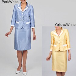 Signature by Larry Levine Women's Contrasting Iridescent Shimmer Skirt Suit