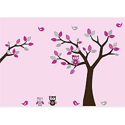Nursery Wall Art Tree Decal Set with Branch, Birds, and Owls