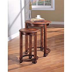 Round Cherry Nesting Side End Tables (Set of 2)