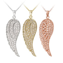 Icz Stonez 18k Gold Overlay/Sterling Silver 1 5/8ct TGW CZAngel Wing Necklace