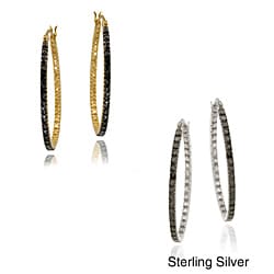 DB Designs Sterling Silver Black Diamond Accent In And Out Oval Hoop Earrings