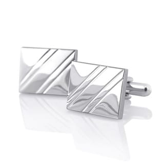 Zodaca Elegant Silver Rhodium-plated PVC Square Diagonal Ribbed Cufflinks