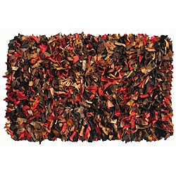 Premium Leather Brown/ Red Shag Rug (2' x 6')