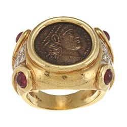18k Yellow Gold Ruby and 1/3ct TDW Diamond Coin Ring (I-J, SI1-SI2)