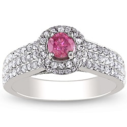 Miadora 14k White Gold 1ct TDW Pink and White Diamond Halo Ring (H-I, I1-I2)