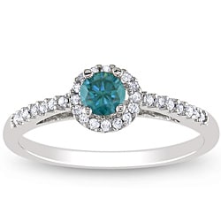 Miadora 14k White Gold 3/8ct TDW Blue and White Diamond Halo Ring (H-I, I1-I2)