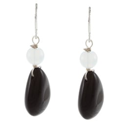 Crystale Silvertone Genuine Onyx and White Quartz Teardrop Earrings