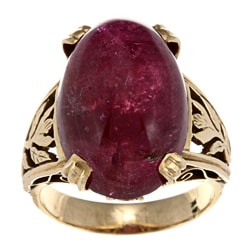 14k Yellow Gold Pink Tourmaline Estate Cocktail Ring