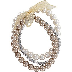 Roman Multi-colored Faux Pearl 3-row Ribbon Stretch Bracelet