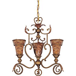 Marmount Chandelier 3-light Antique Gold Finish with Art Nouveau Glass