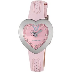 Chronotech Children's Pink Leather Heart-shaped Rhinestone Watch