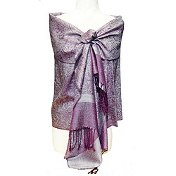 Women's Eggplant and Silver Jacquard Shawl Wrap