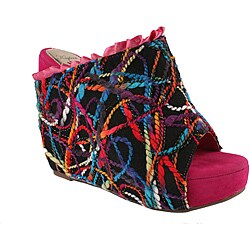 Elegant by Beston Women's 'Flower-3' Fuchsia Platform Slip-ons