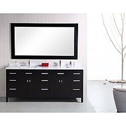Design Element London 78-inch Modern Espresso Carrera Marble Double Bathroom Vanity Set