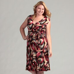 Glamour Women's Grey/ Cranberry Faux Wrap Dress