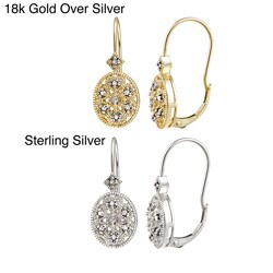 DB Designs Sterling Silver Diamond Accent Filigree Designed Oval Leverback Earrings