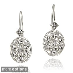 DB Designs Sterling Silver Diamond Accent Filigree Designed Oval Leverback Earrings