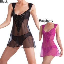 Ilusion Women's Sheer Mesh Babydoll/ Bikini Set