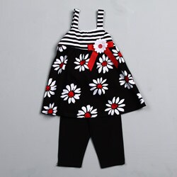 Good Lad Toddler Girl's Striped and Flower Printed Tunic Leggings Set
