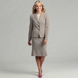 Tahari Women's Tan/ Off-white 3-button Skirt Suit