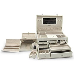 Morelle 'Marylyn' Cream Leather Jewelry Chest with Three Takeaway Cases