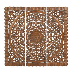 Wooden Carved Wall Art Plaque (Set of 3)