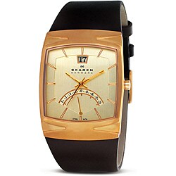 Skagen Men's Brown Leather Gold Plated Watch