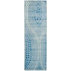 Handmade Deco Wave Light Blue New Zealand Wool Rug (2'6 x 12')