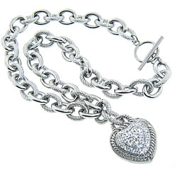 Eternally Haute Steel White Czech Crystal Heart Lock Necklace