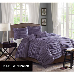 Madison Park 'Melrose' Plum 4-piece Duvet Cover Set