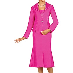 Divine Apparel Women's Raspberry Two-piece Deep-V Skirt Suit